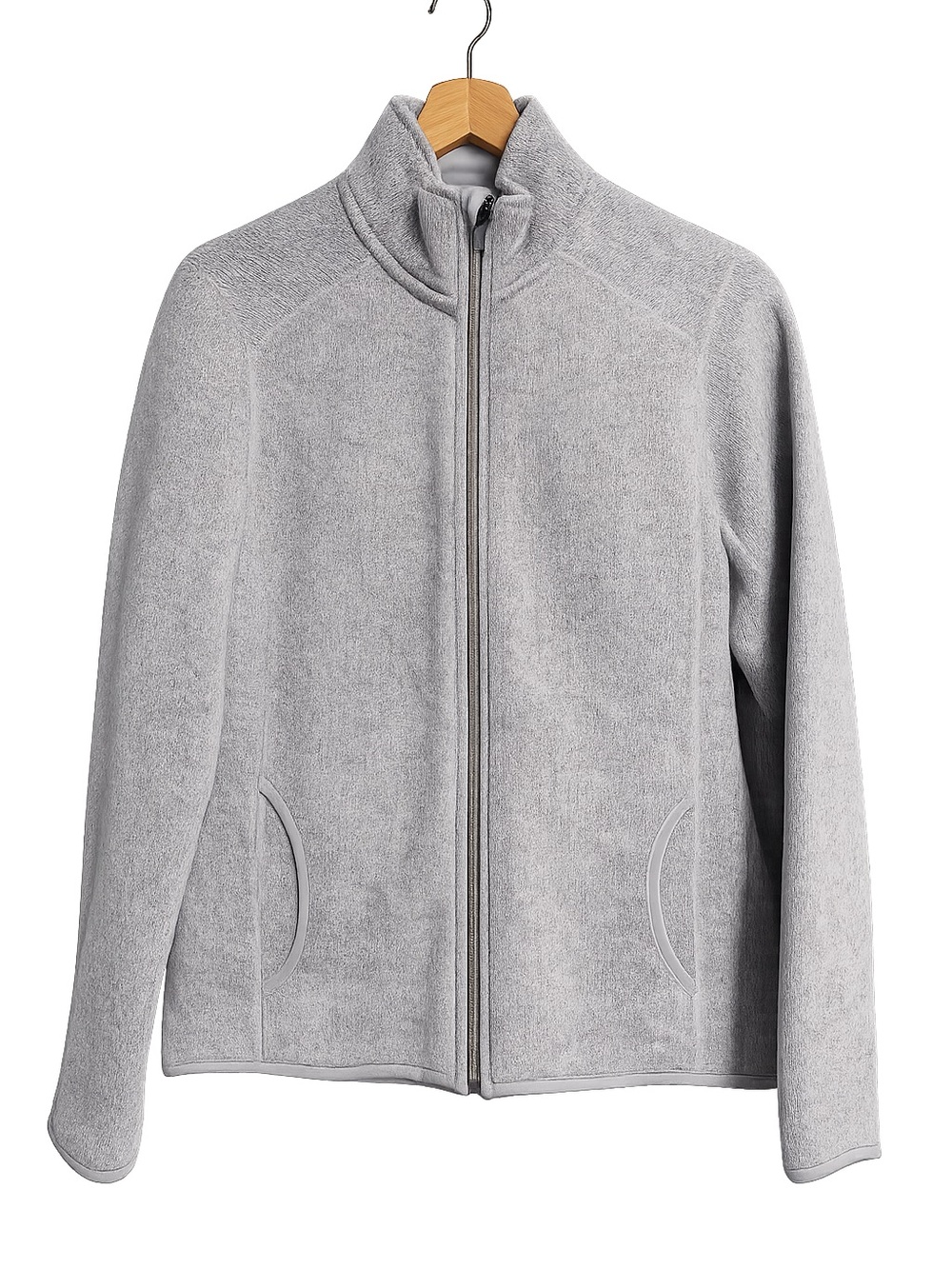 Eddie Bauer Light Gray Full-Zip Teddy Fleece Jacket